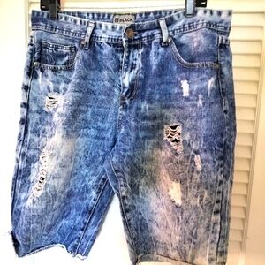 CJ Black Premium Denim Shorts Men Size 34 Ripped Distressed Acid Wash 11”